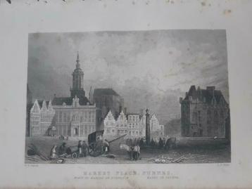 025 / Markt Veurne Furnes in België Staalgravure uit 1835 beschikbaar voor biedingen