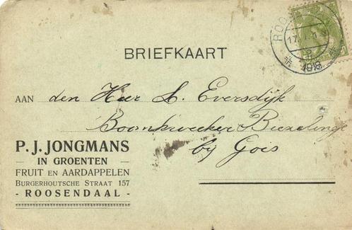 P.J. Jongmans, Roosendaal - 01.1918 - briefkaart, Postzegels en Munten, Brieven en Enveloppen | Nederland, Briefkaart, Ophalen of Verzenden