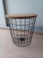 Bijzettafel met houten blad en metalen mand, Minder dan 55 cm, Rond, Zo goed als nieuw, Industrieel