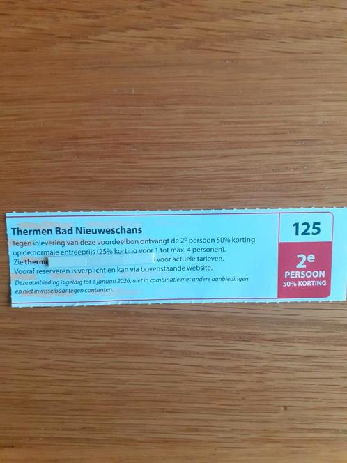 SAUNA THERMEN BAD NIEUWESCHANS 2E PERSOON 50% KORTING!, Tickets en Kaartjes, Kortingen en Cadeaubonnen, Twee personen, Spa of Sauna