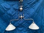 Staalkleurige hanglamp met glazen kappen, Ophalen, Zo goed als nieuw, 75 cm of meer