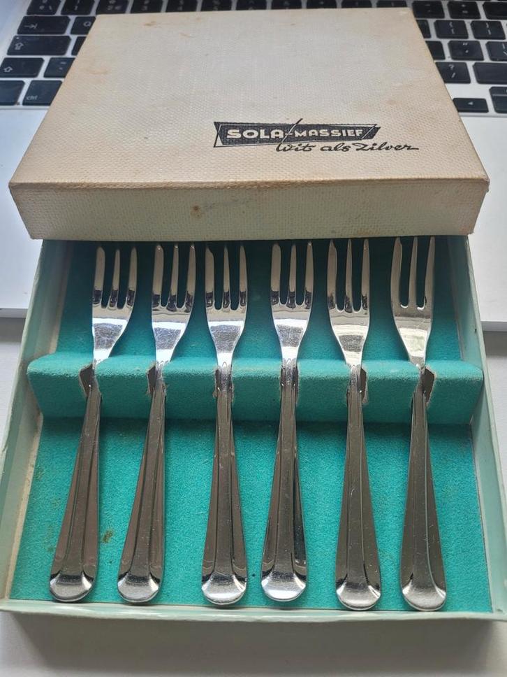 Vintage Sola Gebaksvorkjes - Wit als Zilver - Set van 6, Huis en Inrichting, Keuken | Bestek, Ophalen of Verzenden