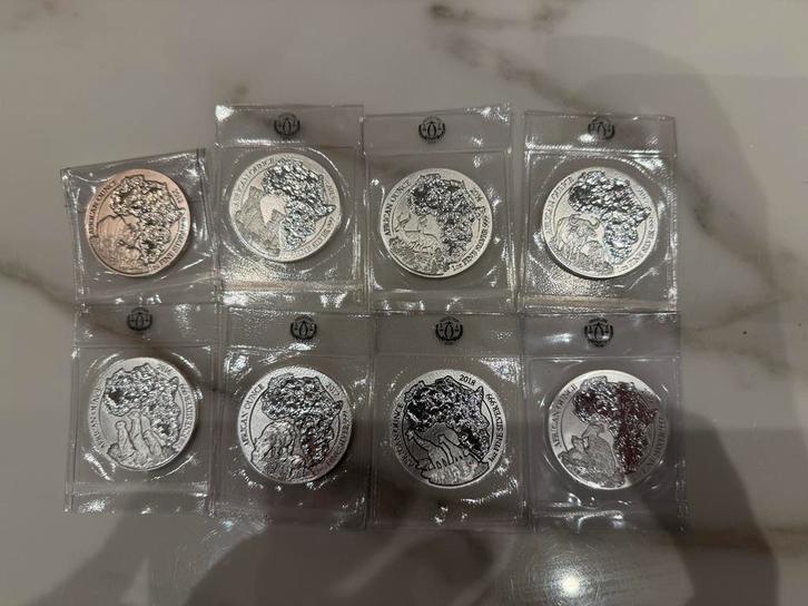 Rwanda Wildlife Serie Zilver Munten 2012-2019, Postzegels en Munten, Munten | Afrika, Losse munt, Overige landen, Zilver, Ophalen of Verzenden