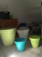 Kunststof Bloempotten verschillende kleuren en maten, Tuin en Terras, Kunststof, Gebruikt, Tuin, Rond