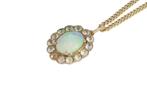Opaal antieke gouden ketting hanger witte stenen handgemaakt, Ophalen of Verzenden, Goud, Hanger, Met edelsteen