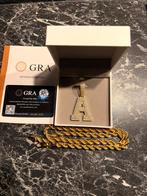 Moissanite Letter “A” hanger met gouden ketting, Sieraden, Tassen en Uiterlijk, Kettingen, Ophalen of Verzenden, Nieuw, Geel