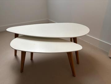 Ovalen salontafeltjes - wit met eiken