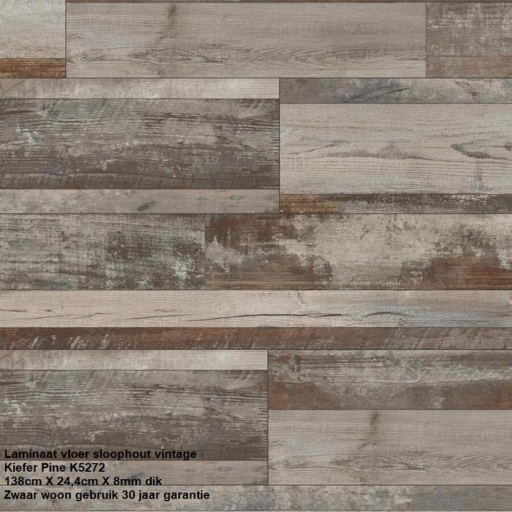 Sloophout Vintage laminaat Kiefer Pine €11,95p/m2 incl.btw, Huis en Inrichting, Stoffering | Vloerbedekking, Nieuw, Laminaat, Bruin