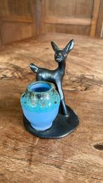 Retro vintage gouds plateel hertje met tandenstoker houder, Antiek en Kunst, Ophalen of Verzenden