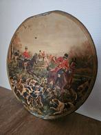 Vintage zinken wandbord met jachttafereel, Antiek en Kunst, Curiosa en Brocante, Ophalen of Verzenden