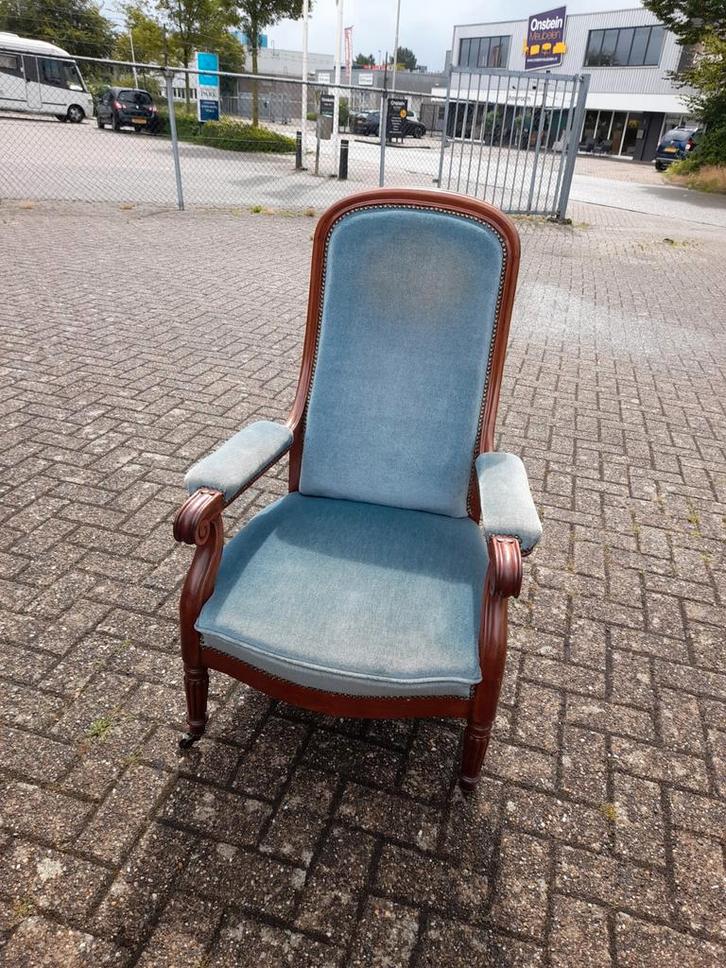 Antieke fauteuile blauwe velourse bekleding, Antiek en Kunst, Antiek | Meubels | Stoelen en Banken, Ophalen of Verzenden