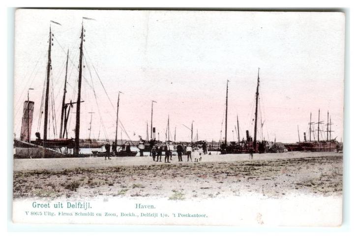 Delfzijl, Haven, Verzamelen, Ansichtkaarten | Nederland, Gelopen, Groningen, Voor 1920, Ophalen of Verzenden