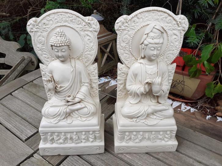 Kapitale Antieke Blanc de Chine Beelden-set Boeddha/KwanYin, Antiek en Kunst, Kunst | Beelden en Houtsnijwerken, Ophalen of Verzenden