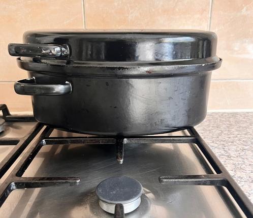 Grote pan braadpan-soeppan-wildpan van emaille met deksel, Huis en Inrichting, Keuken | Potten en Pannen, Gebruikt, Koekenpan of Braadpan
