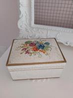 Brocante handbeschilderd blik bol deksel wit bloemen brenco, Ophalen of Verzenden