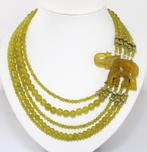 Italiaanse 5-Rij 925 Zilver & Limoen Quartz Ketting Olifant, Verzenden, Zilver, Ketting, Met edelsteen