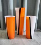 🔴 3 Unieke Grote Glazen Vazen 🔴, Huis en Inrichting, Woonaccessoires | Vazen, Minder dan 50 cm, Glas, Oranje, Ophalen