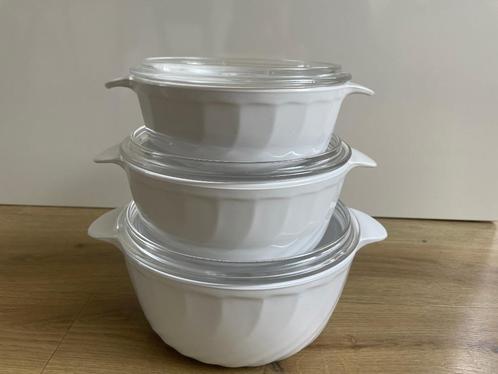 Set van 3 Arcoflam pannen met glazen deksel, Huis en Inrichting, Keuken | Potten en Pannen, Zo goed als nieuw, Pannenset, Overige materialen