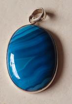 Mooie zilveren ovalen hanger met blauwe steen, Verzenden, Zo goed als nieuw, Met edelsteen, Zilver