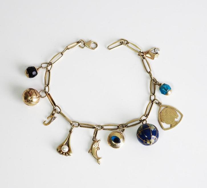 14 krt gouden closed for ever armband met bedels - 17.81 gr, Sieraden, Tassen en Uiterlijk, Armbanden, Zo goed als nieuw, Goud