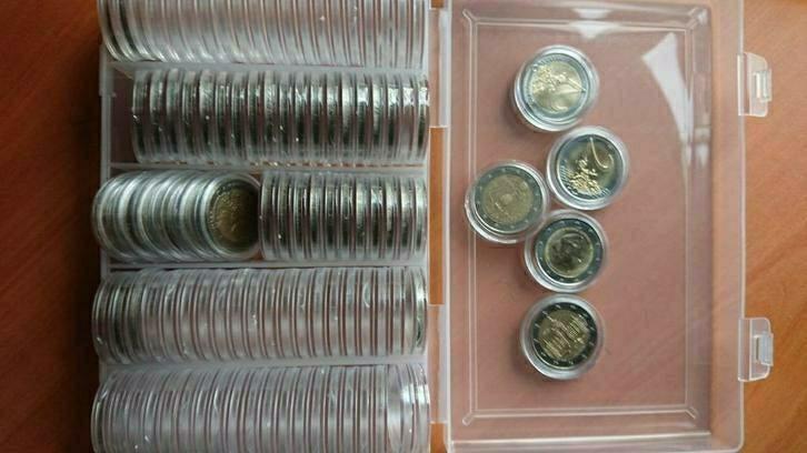 Opslagdoos met 100 muntcapsules voor €2 stukken, Postzegels en Munten, Munten en Bankbiljetten | Toebehoren, Overige typen, Ophalen of Verzenden