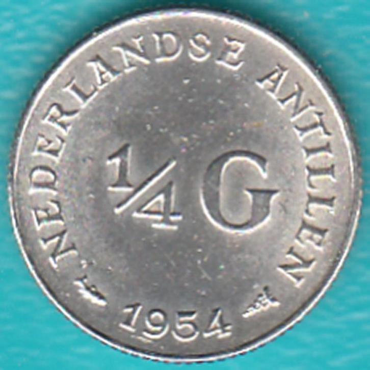 Nederlandse Antillen 1/4 gulden (25 c) 1954 Juliana zilver, Postzegels en Munten, Munten | Nederland, Losse munt, 25 cent, Koningin Juliana