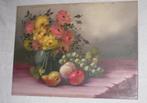 Stilleven Bloemen-Fruit Schilderij Paneel Gemerkt, Antiek en Kunst, Kunst | Schilderijen | Klassiek, Ophalen