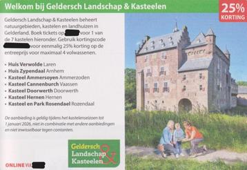 Geldersch Landschap & Kasteelen 25% korting. Postcodeloterij beschikbaar voor biedingen