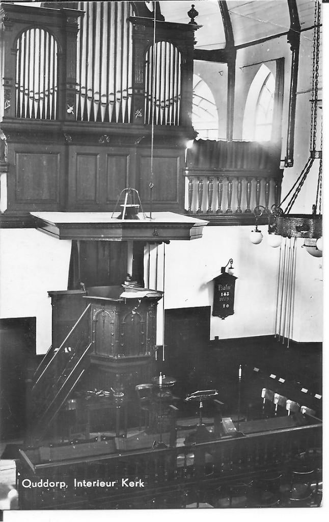 Ouddorp Interieur Kerk., Ophalen of Verzenden, 1940 tot 1960, Gelopen, Zuid-Holland