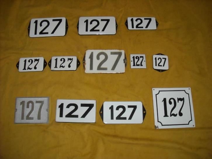 oud emaille huisnummer 127 ook 128 129 130 131 132 133 134 5, Antiek en Kunst, Antiek | Emaille, Ophalen of Verzenden