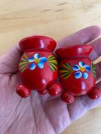 2 Vintage Zweedse Kerst kandelaars hout 4,5 x 3,3 cm zgan, Diversen, Kerst, Ophalen of Verzenden, Zo goed als nieuw