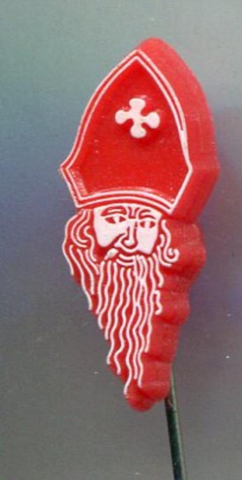 Sinterklaas wit op rood plastic speldje ( S_186 ), Verzamelen, Speldjes, Pins en Buttons, Zo goed als nieuw, Speldje of Pin, Merk