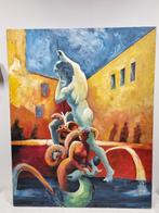 Frank van Waes - Neptunusfontein, Antiek en Kunst, Kunst | Schilderijen | Klassiek, Ophalen