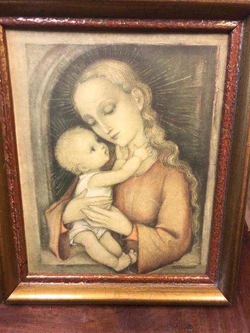 Schilderij Hummel Maria met kindje Jezus (43 X 35 cm), Verzamelen, Religie, Gebruikt, Christendom | Katholiek, Kaart of Prent