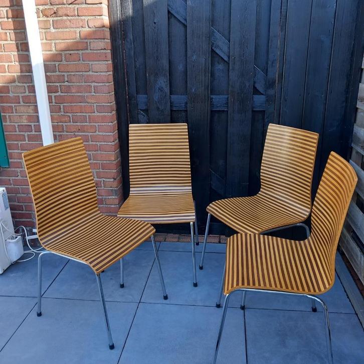 4 mooie houten design stoelen eetkamerstoelen stoelen retro, Huis en Inrichting, Stoelen, Gebruikt, Vier, Overige kleuren, Ophalen