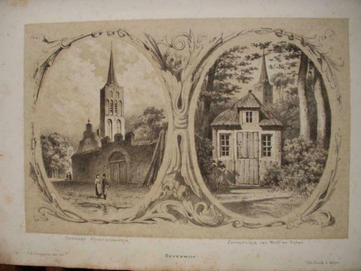 47 / Beverwijk / Zomerhuis Wolf en Deken Litho 1876, Antiek en Kunst, Kunst | Litho's en Zeefdrukken, Ophalen of Verzenden