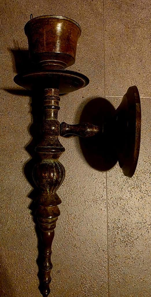 Antiek Indiaanse wandkandelaar / wandornament – massief, Antiek en Kunst, Antiek | Kandelaars, Koper of Brons, Ophalen of Verzenden