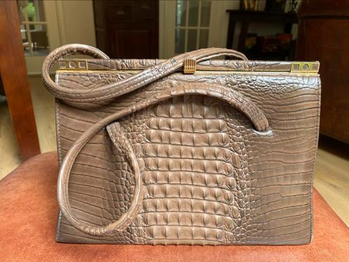 Vintage tas croco Elbrief England, Sieraden, Tassen en Uiterlijk, Tassen | Damestassen, Gebruikt, Handtas, Bruin, Ophalen of Verzenden