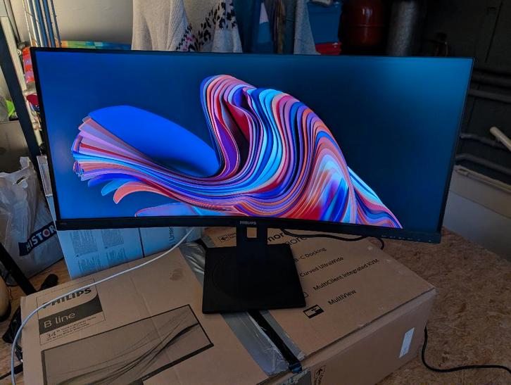 Philips Ultrawide 346B Monitor, Computers en Software, Monitoren, Gebruikt, 61 t/m 100 Hz, DisplayPort, HDMI, USB-C, Gaming, Ingebouwde speakers