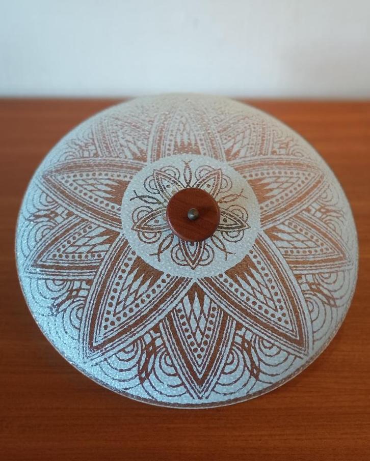 Vintage plafonnière, plafondlamp uit de jaren 60, Huis en Inrichting, Lampen | Plafondlampen, Zo goed als nieuw, Glas, Hout, Ophalen of Verzenden