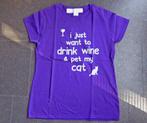 Paars t-shirt "I just want to drink wine and pet my cat" L, Paars, Maat 42/44 (L), Nieuw, Ophalen of Verzenden