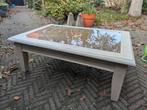 Salontafel massief hout | whitewash | glazen blad op  rotan, Ophalen, Gebruikt, 100 tot 150 cm, Glas