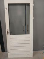 Houten Achterdeur met Glas en Veiligheidsschild, Ophalen, Gebruikt, 80 tot 100 cm, 200 tot 215 cm