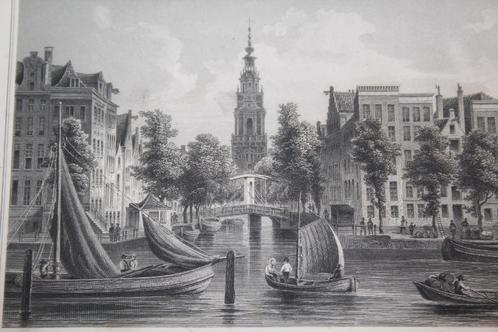 19e eeuwse ets (?) Zuiderkerk Amsterdam vanaf Amstel, Antiek en Kunst, Kunst | Etsen en Gravures, Ophalen of Verzenden