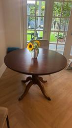 Vintage ronde houten tafel met messing pootjes 110 cm, Huis en Inrichting, Tafels | Eettafels, Ophalen, Zo goed als nieuw, Rond