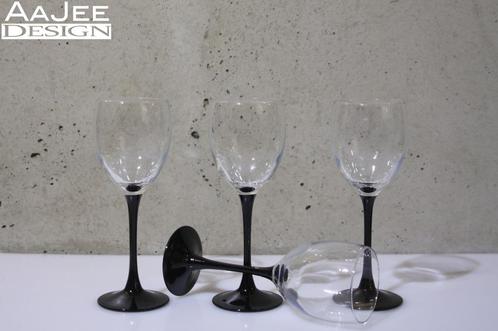 4 Crystal d'Arques - Wijnglas - Domino - Met zwarte voet, Verzamelen, Glas en Borrelglaasjes, Gebruikt, Overige typen, Ophalen of Verzenden