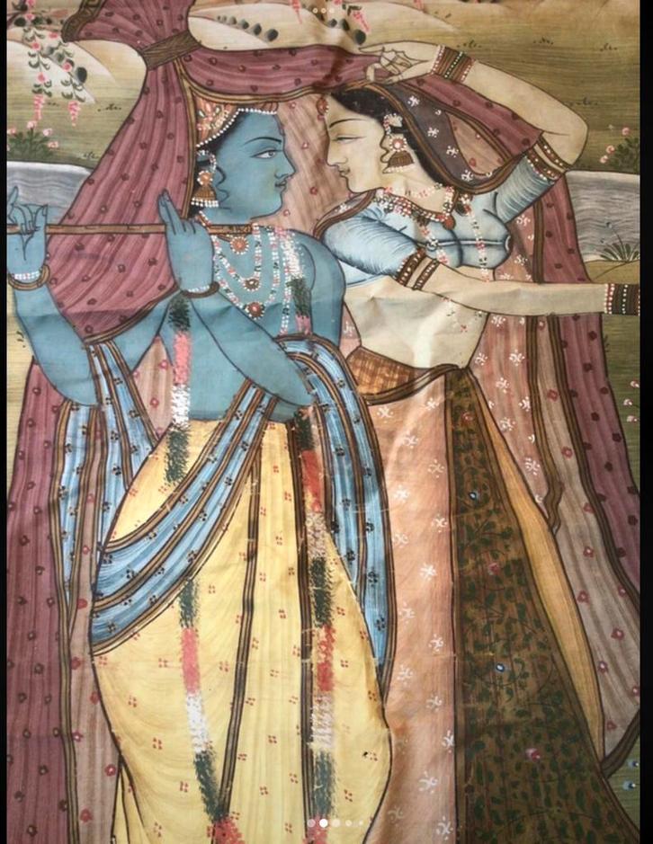 Authentiek handbeschilderd doek uit India, Antiek en Kunst, Kunst | Overige Kunst, Ophalen of Verzenden