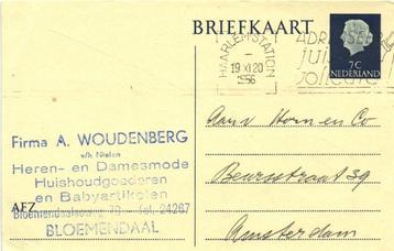 Firma A. Woudenberg, Bloemendaal - 11.1956 - briefkaart beschikbaar voor biedingen