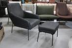 Luxe fauteuil + hocker JOLLY Jess Design echt leer antraciet