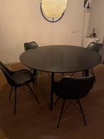 Zwarte ronde eettafel met stoelen, Ophalen, Gebruikt, 100 tot 150 cm, Rond